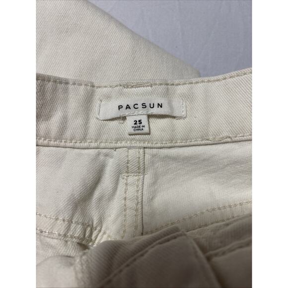 Pacsun Cargo Jeans Womens 25 High Rise Wide Leg Bone White Utility Denim Pants - Picture 4 of 8